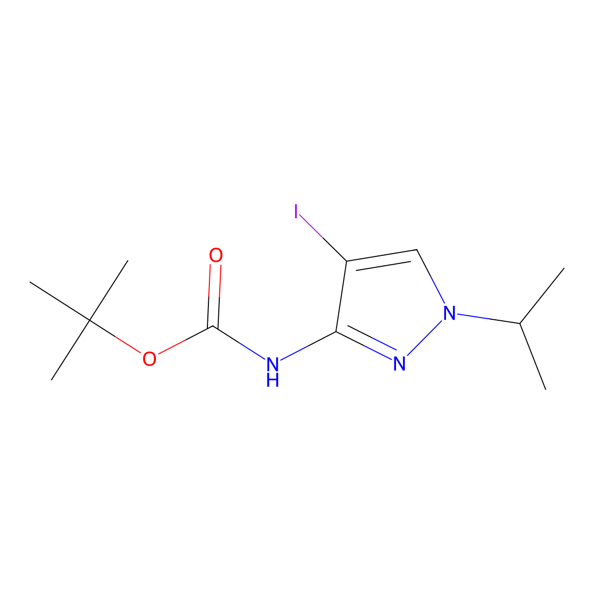 tert-butyl N-[4-iodo-1-(propan-2-yl)-1H-pyrazol-3-yl]carbamate molecular structure, CAS 2680886-51-3