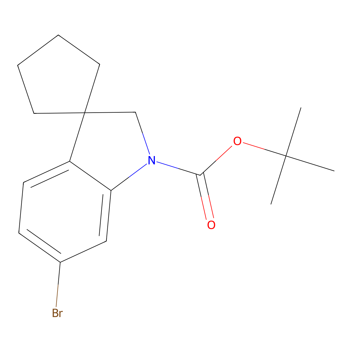 Tert-butyl 6'-bromo-1',2'-dihydrospiro[cyclopentane-1,3'-indole]-1'-carboxylate molecular structure, CAS 2680886-73-9