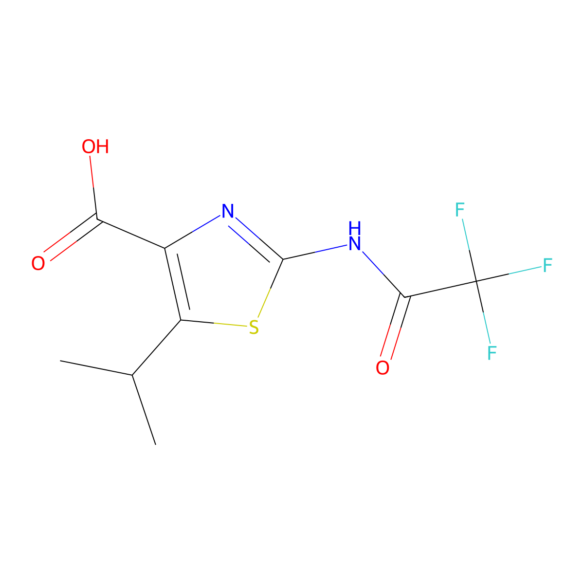 5-(Propan-2-yl)-2-(2,2,2-trifluoroacetamido)-1,3-thiazole-4-carboxylic acid molecular structure, CAS 2680886-74-0