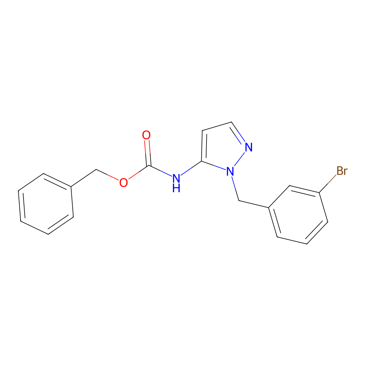 benzyl N-{1-[(3-bromophenyl)methyl]-1H-pyrazol-5-yl}carbamate molecular structure, CAS 2680886-80-8
