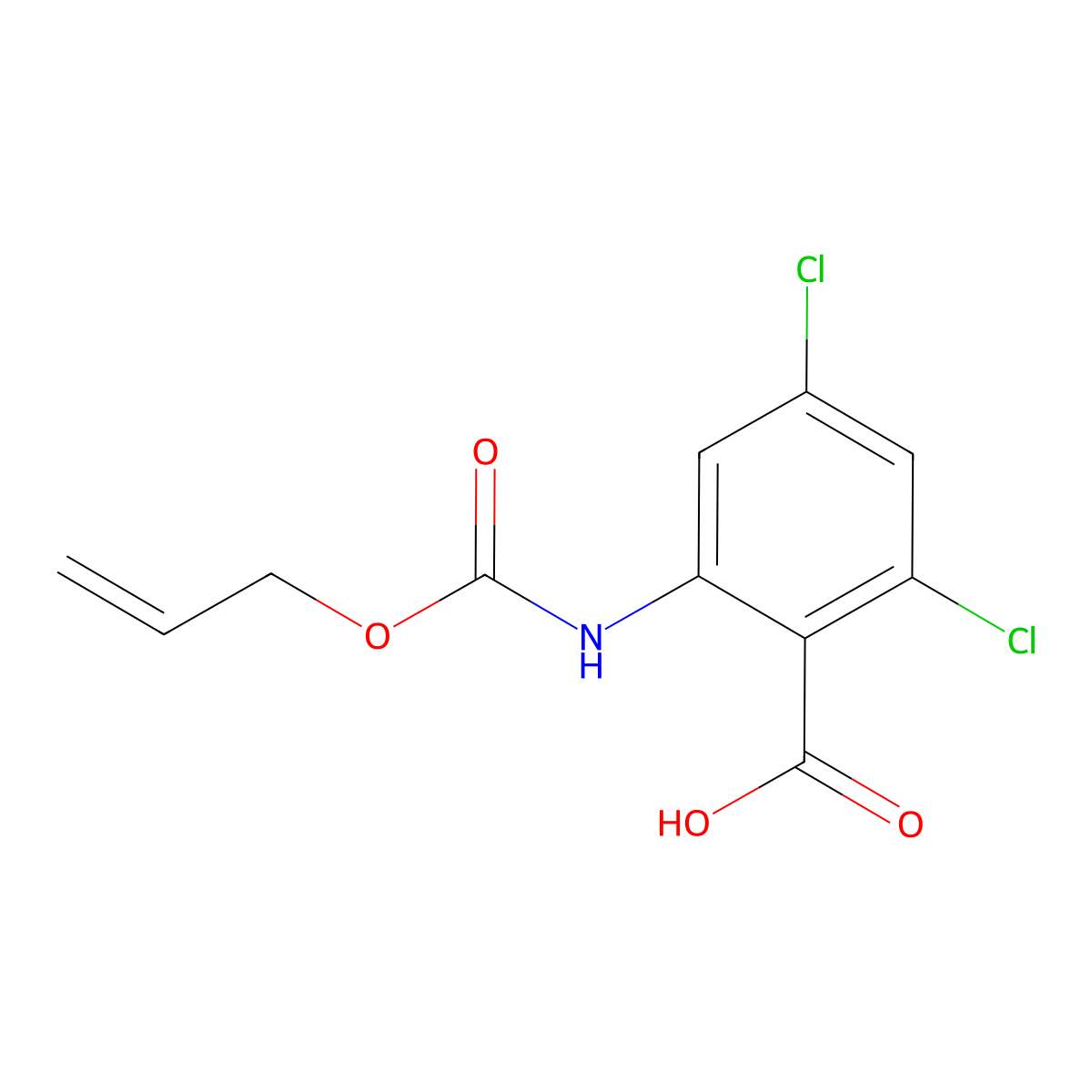 2,4-Dichloro-6-{[(prop-2-en-1-yloxy)carbonyl]amino}benzoic acid molecular structure, CAS 2680886-82-0
