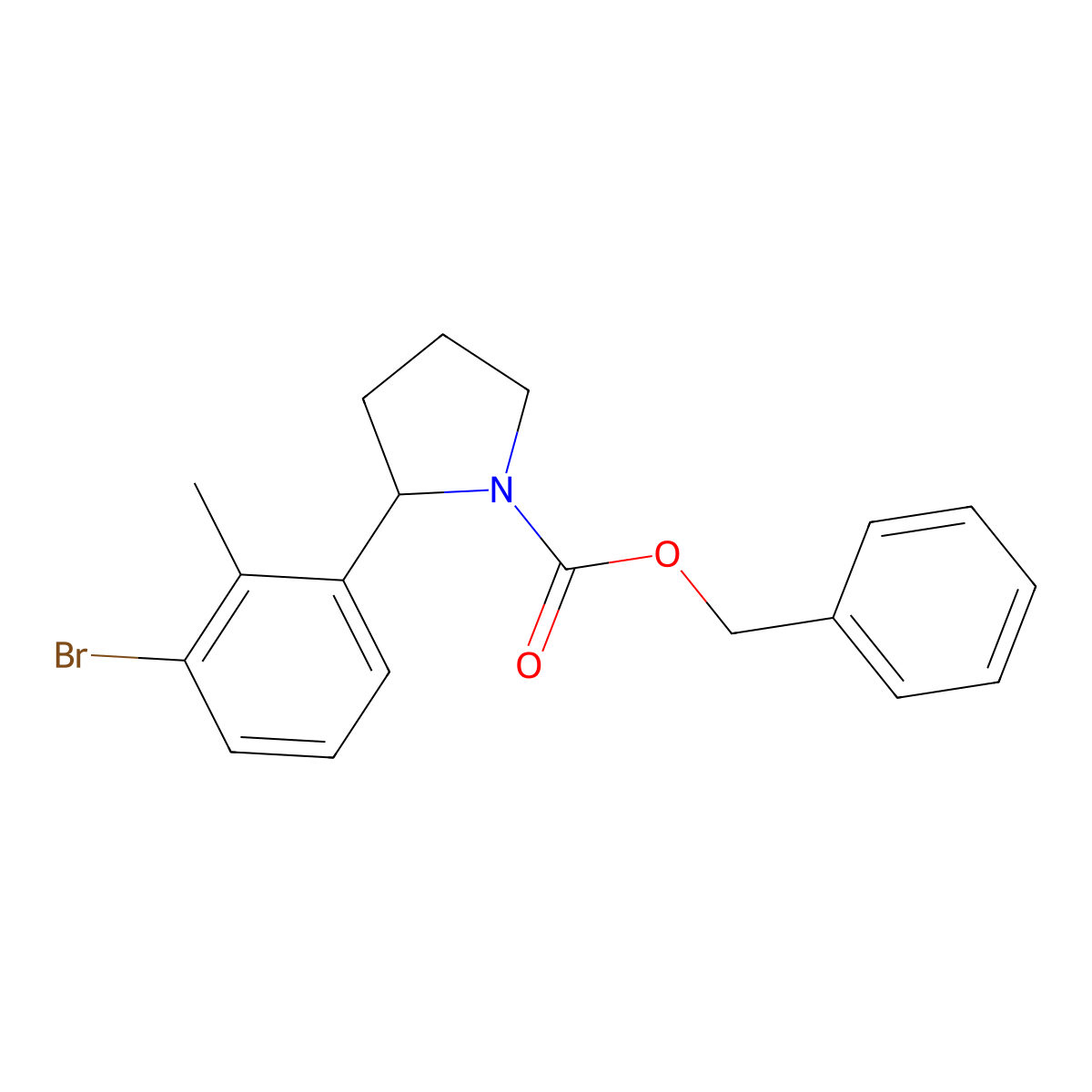 Benzyl 2-(3-bromo-2-methylphenyl)pyrrolidine-1-carboxylate molecular structure, CAS 2680886-90-0