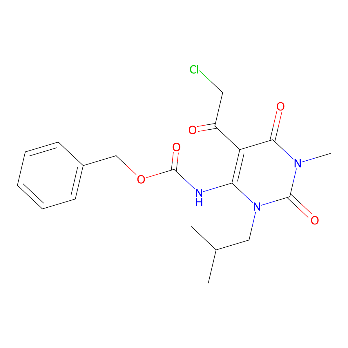 benzyl N-[5-(2-chloroacetyl)-1-methyl-3-(2-methylpropyl)-2,6-dioxo-1,2,3,6-tetrahydropyrimidin-4-yl]carbamate molecular structure, CAS 2680886-91-1