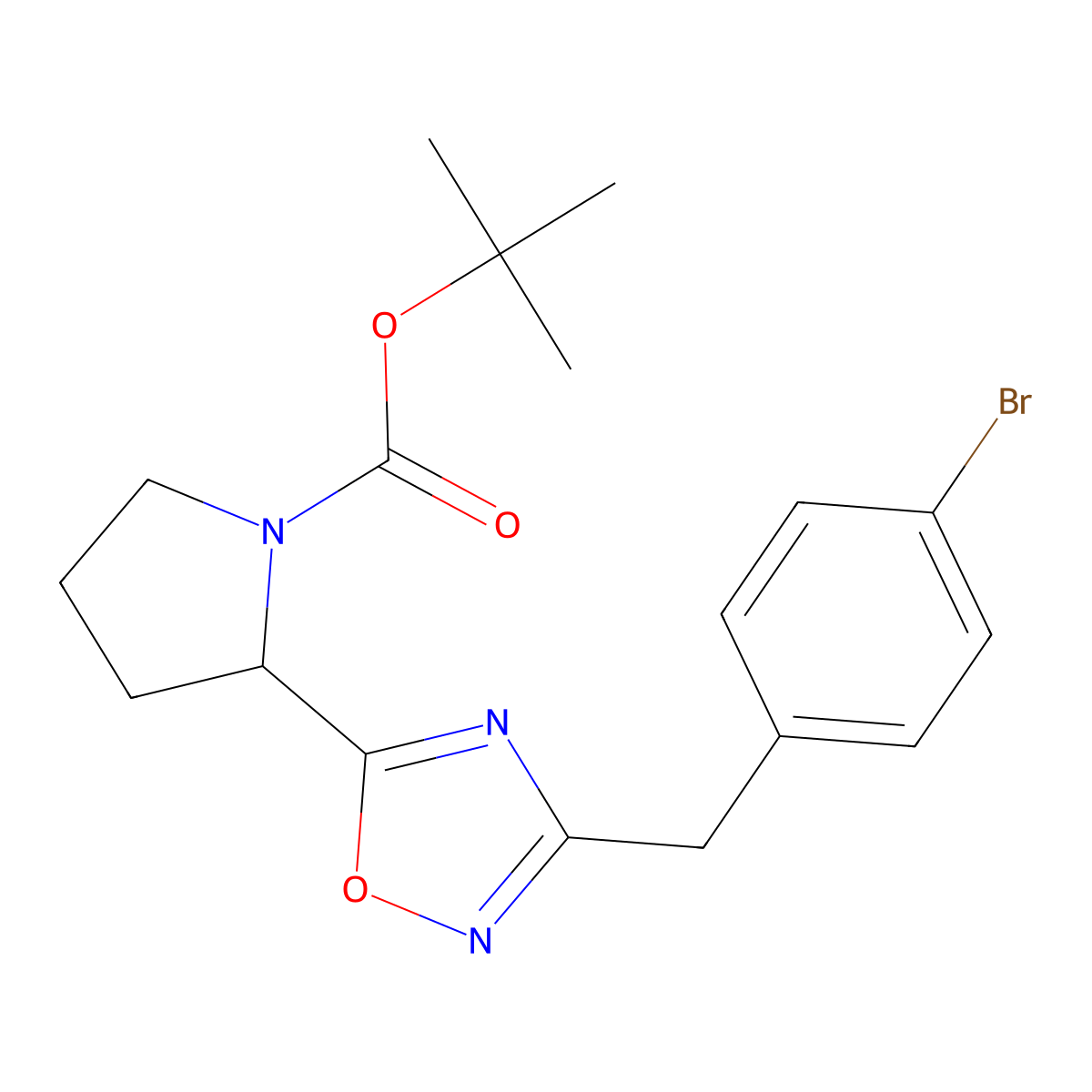 Tert-butyl 2-{3-[(4-bromophenyl)methyl]-1,2,4-oxadiazol-5-yl}pyrrolidine-1-carboxylate molecular structure, CAS 2680886-96-6