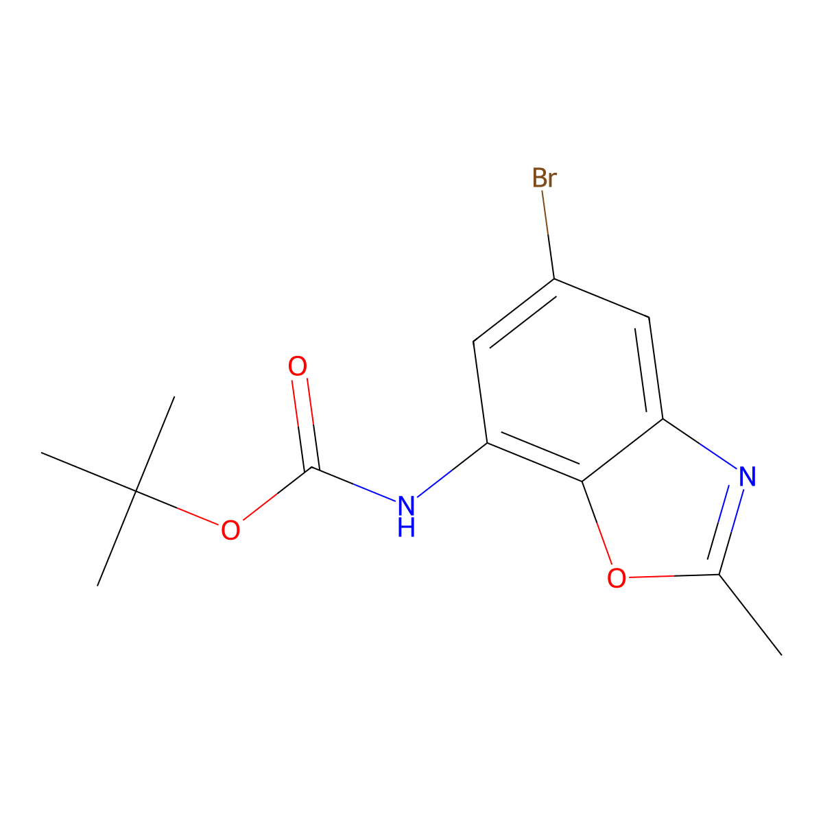 tert-butyl N-(5-bromo-2-methyl-1,3-benzoxazol-7-yl)carbamate molecular structure, CAS 2680887-11-8
