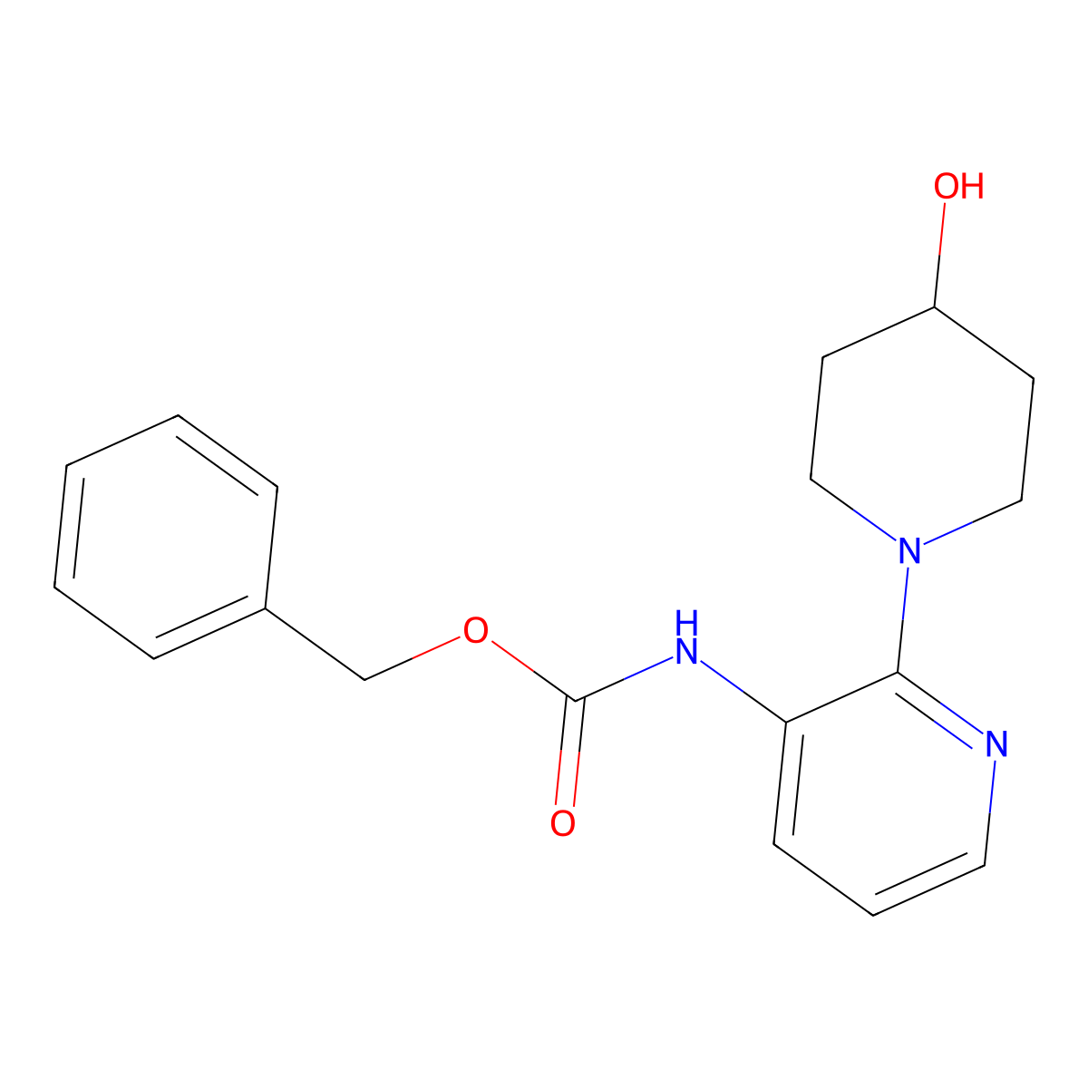 benzyl N-[2-(4-hydroxypiperidin-1-yl)pyridin-3-yl]carbamate molecular structure, CAS 2680887-16-3