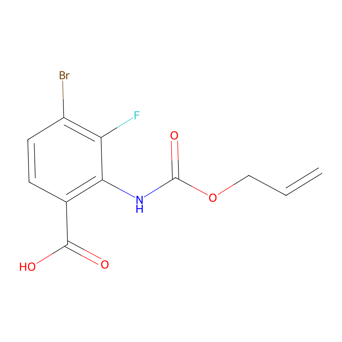 4-Bromo-3-fluoro-2-{[(prop-2-en-1-yloxy)carbonyl]amino}benzoic acid molecular structure, CAS 2680887-28-7