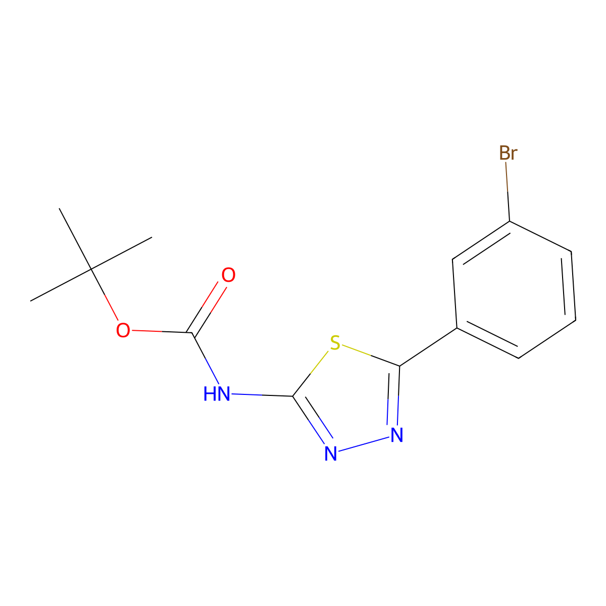 tert-butyl N-[5-(3-bromophenyl)-1,3,4-thiadiazol-2-yl]carbamate molecular structure, CAS 2680887-32-3