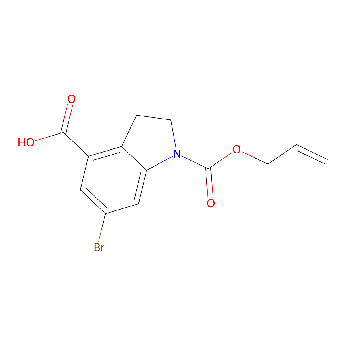 6-bromo-1-[(prop-2-en-1-yloxy)carbonyl]-2,3-dihydro-1H-indole-4-carboxylic acid molecular structure, CAS 2680887-36-7
