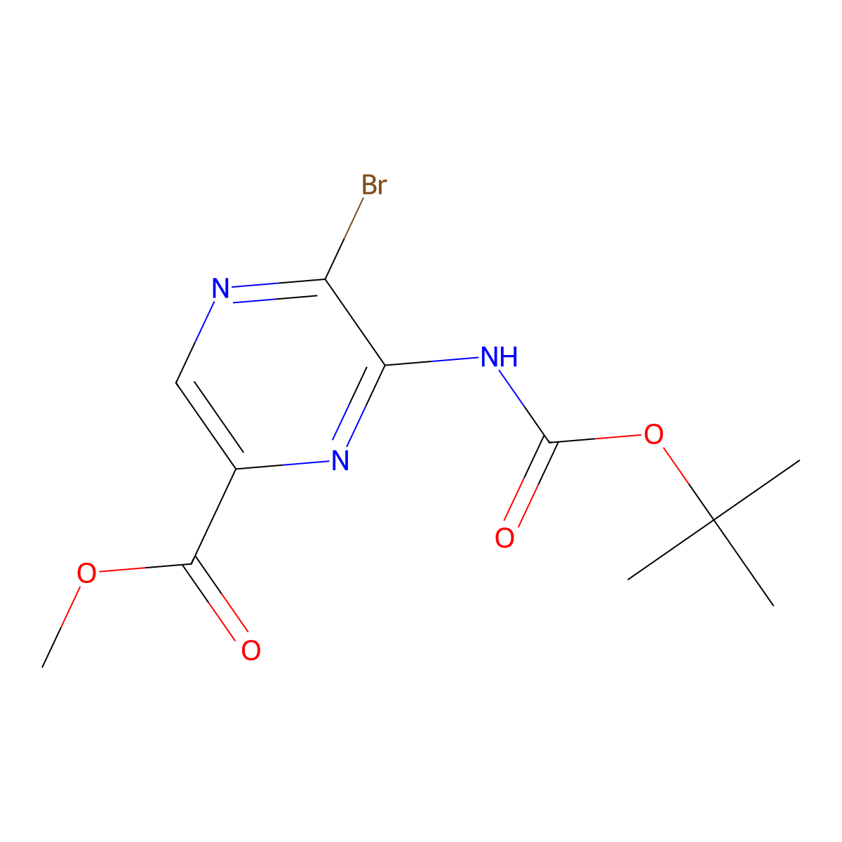 Methyl 5-bromo-6-{[(tert-butoxy)carbonyl]amino}pyrazine-2-carboxylate molecular structure, CAS 2680887-44-7