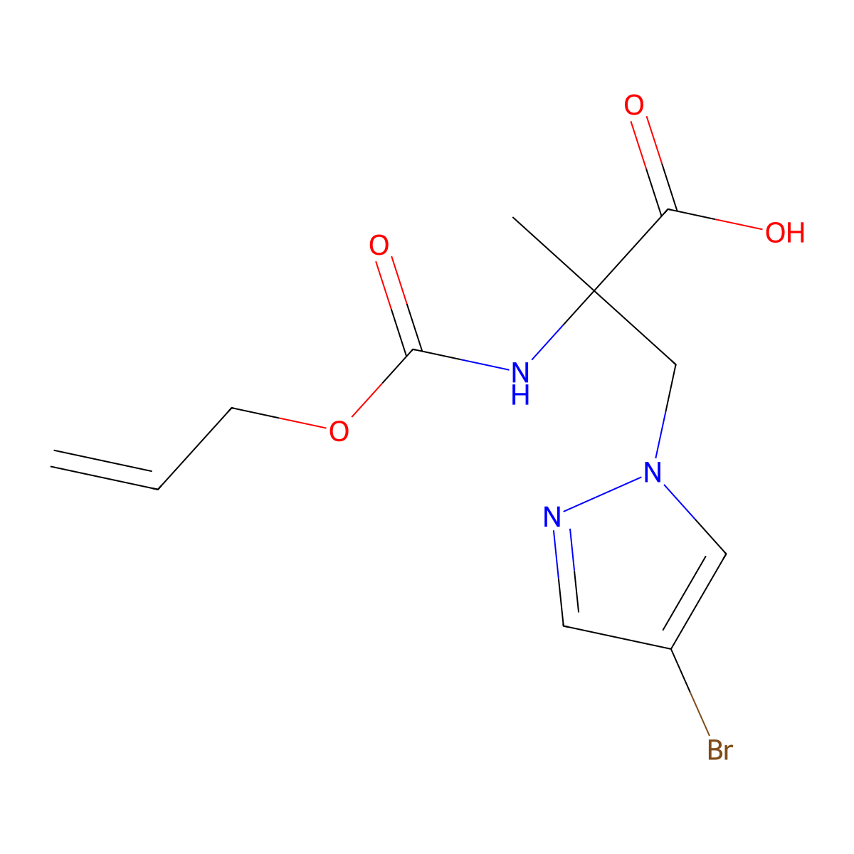 3-(4-bromo-1H-pyrazol-1-yl)-2-methyl-2-{[(prop-2-en-1-yloxy)carbonyl]amino}propanoic acid molecular structure, CAS 2680887-51-6