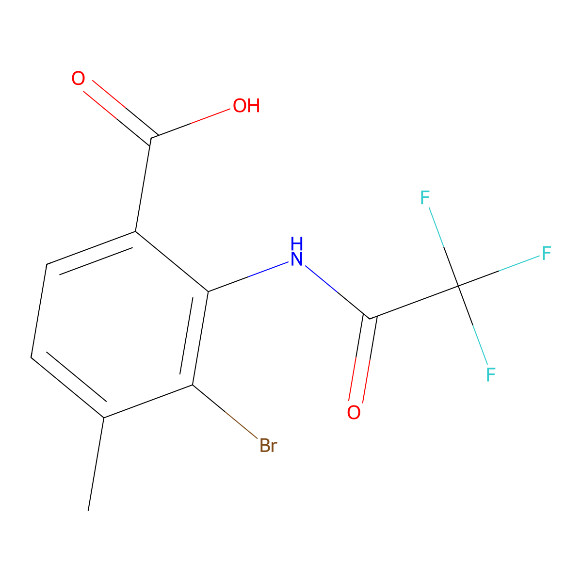 3-Bromo-4-methyl-2-(2,2,2-trifluoroacetamido)benzoic acid molecular structure, CAS 2680887-52-7