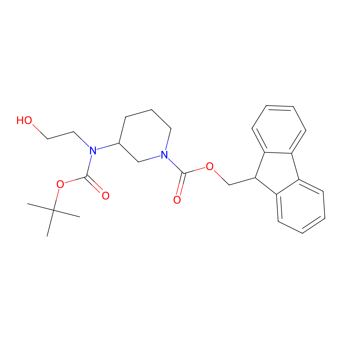 (9H-fluoren-9-yl)methyl 3-{[(tert-butoxy)carbonyl](2-hydroxyethyl)amino}piperidine-1-carboxylate molecular structure, CAS 2680887-78-7