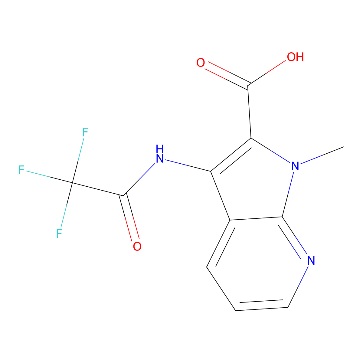 1-methyl-3-(2,2,2-trifluoroacetamido)-1H-pyrrolo[2,3-b]pyridine-2-carboxylic acid molecular structure, CAS 2680887-86-7