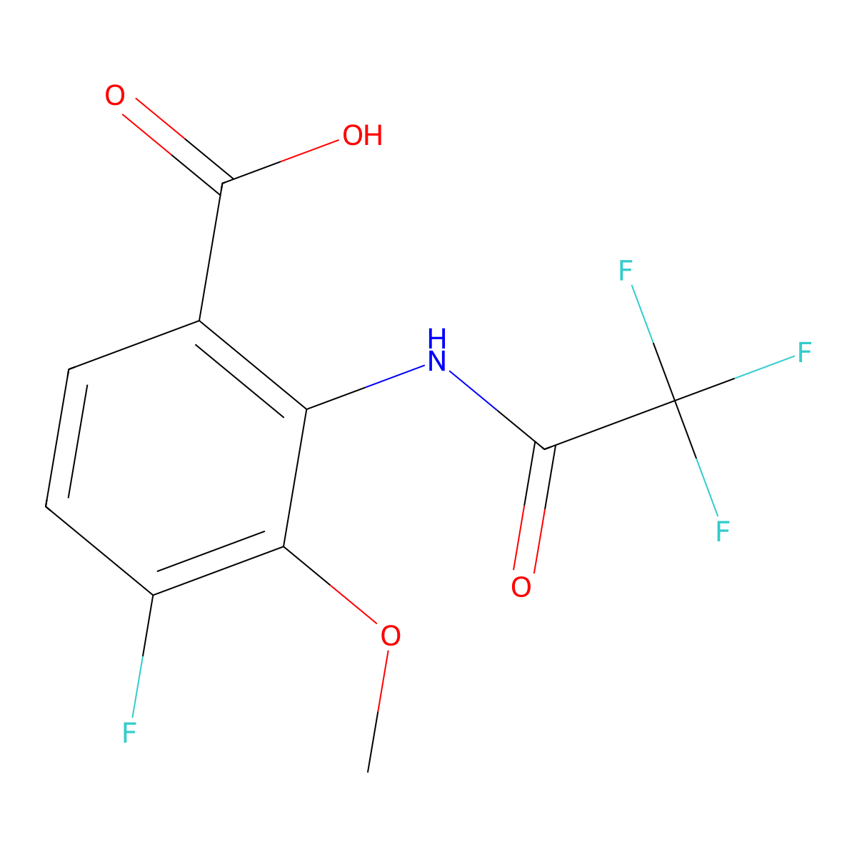 4-Fluoro-3-methoxy-2-(2,2,2-trifluoroacetamido)benzoic acid molecular structure, CAS 2680887-90-3