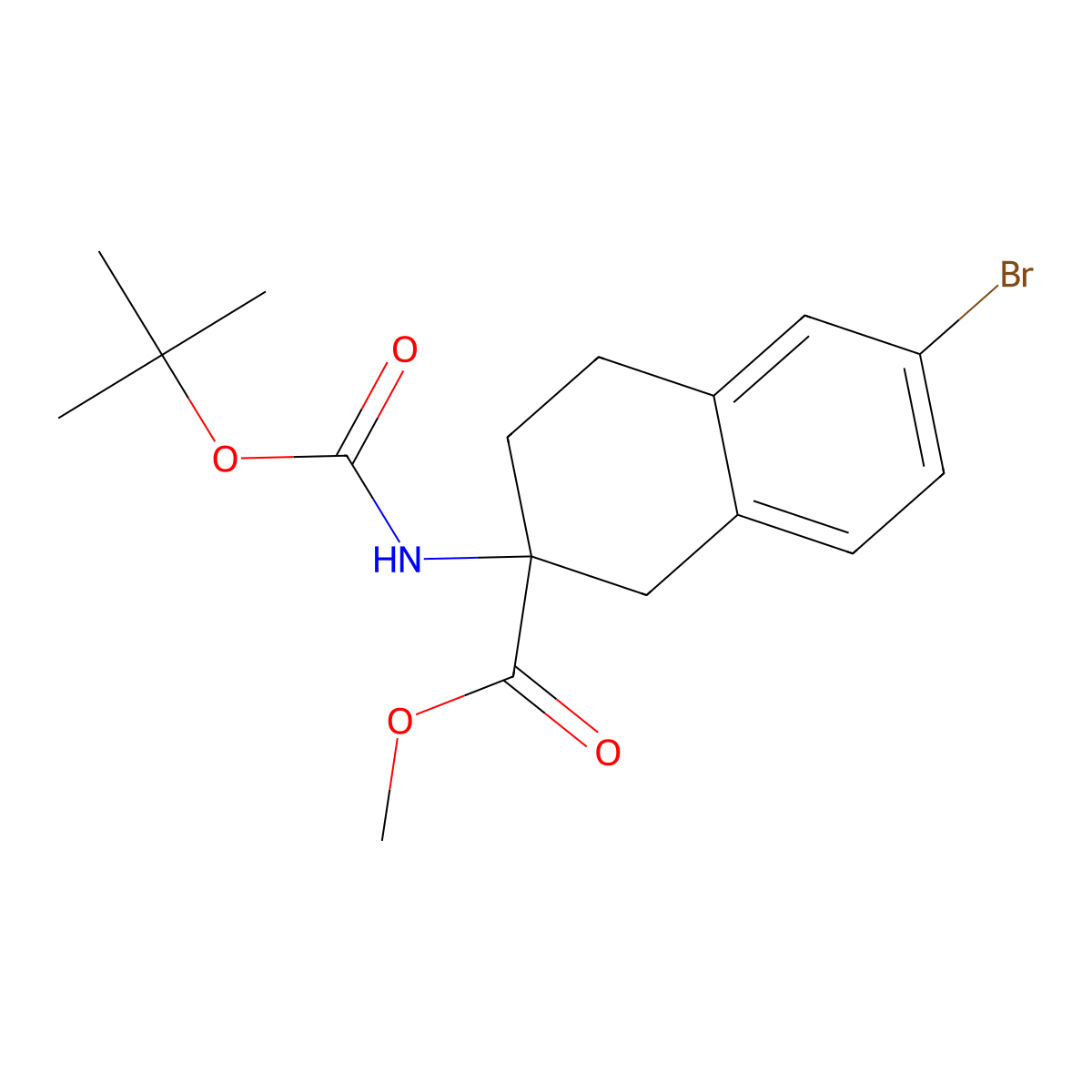 Methyl 6-bromo-2-{[(tert-butoxy)carbonyl]amino}-1,2,3,4-tetrahydronaphthalene-2-carboxylate molecular structure, CAS 2680887-93-6