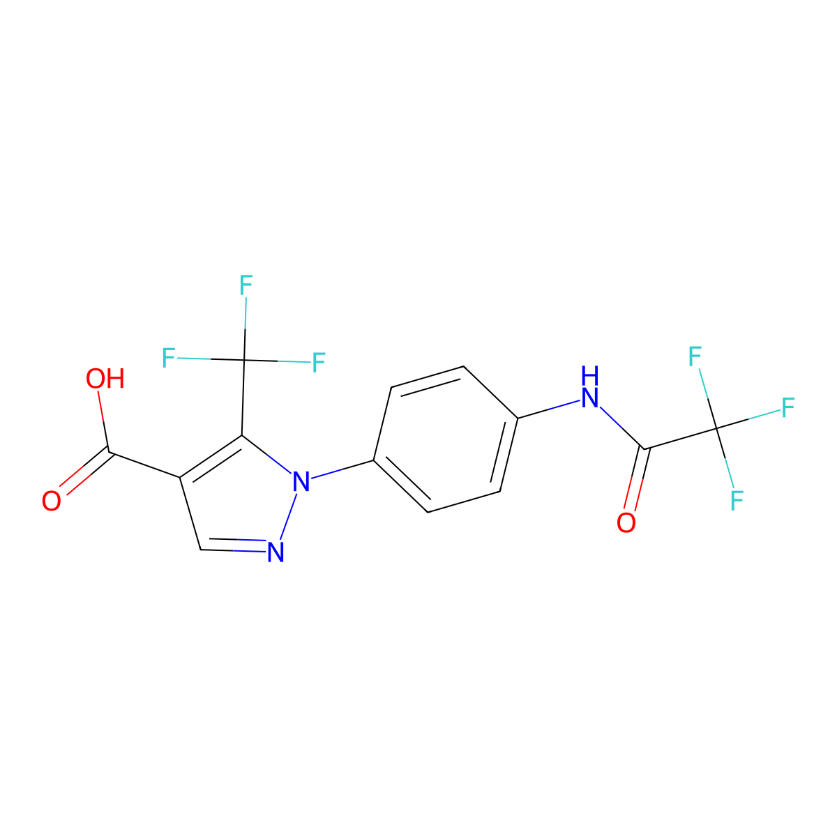 1-[4-(2,2,2-trifluoroacetamido)phenyl]-5-(trifluoromethyl)-1H-pyrazole-4-carboxylic acid molecular structure, CAS 2680888-01-9