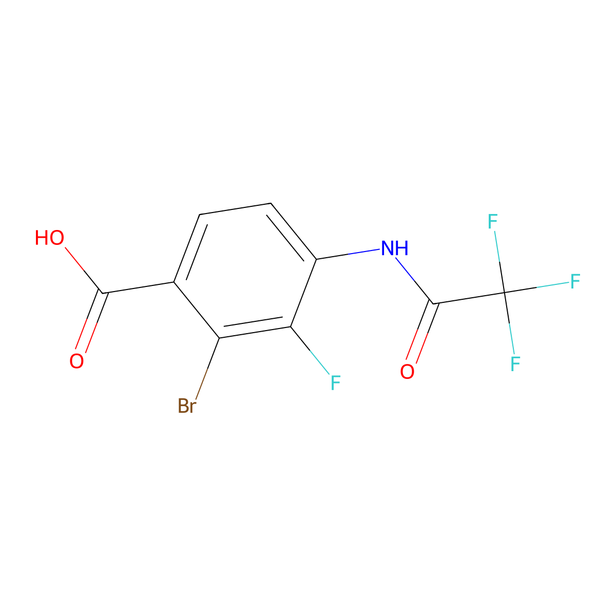 2-Bromo-3-fluoro-4-(2,2,2-trifluoroacetamido)benzoic acid molecular structure, CAS 2680888-06-4