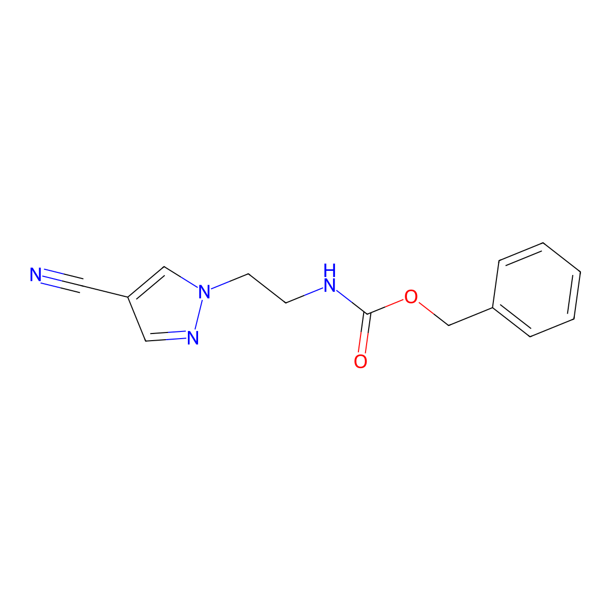benzyl N-[2-(4-cyano-1H-pyrazol-1-yl)ethyl]carbamate molecular structure, CAS 2680888-08-6