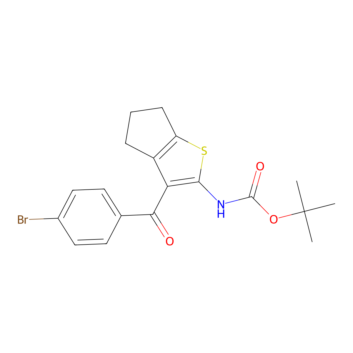 tert-butyl N-[3-(4-bromobenzoyl)-4H,5H,6H-cyclopenta[b]thiophen-2-yl]carbamate molecular structure, CAS 2680888-24-6