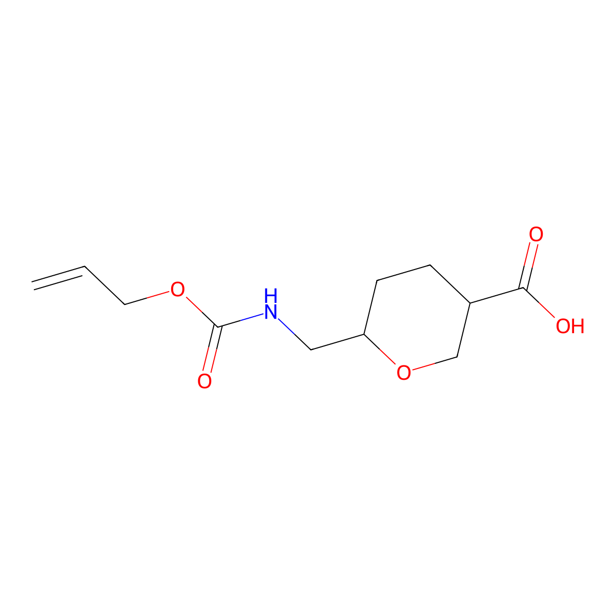 6-({[(Prop-2-en-1-yloxy)carbonyl]amino}methyl)oxane-3-carboxylic acid molecular structure, CAS 2680888-37-1