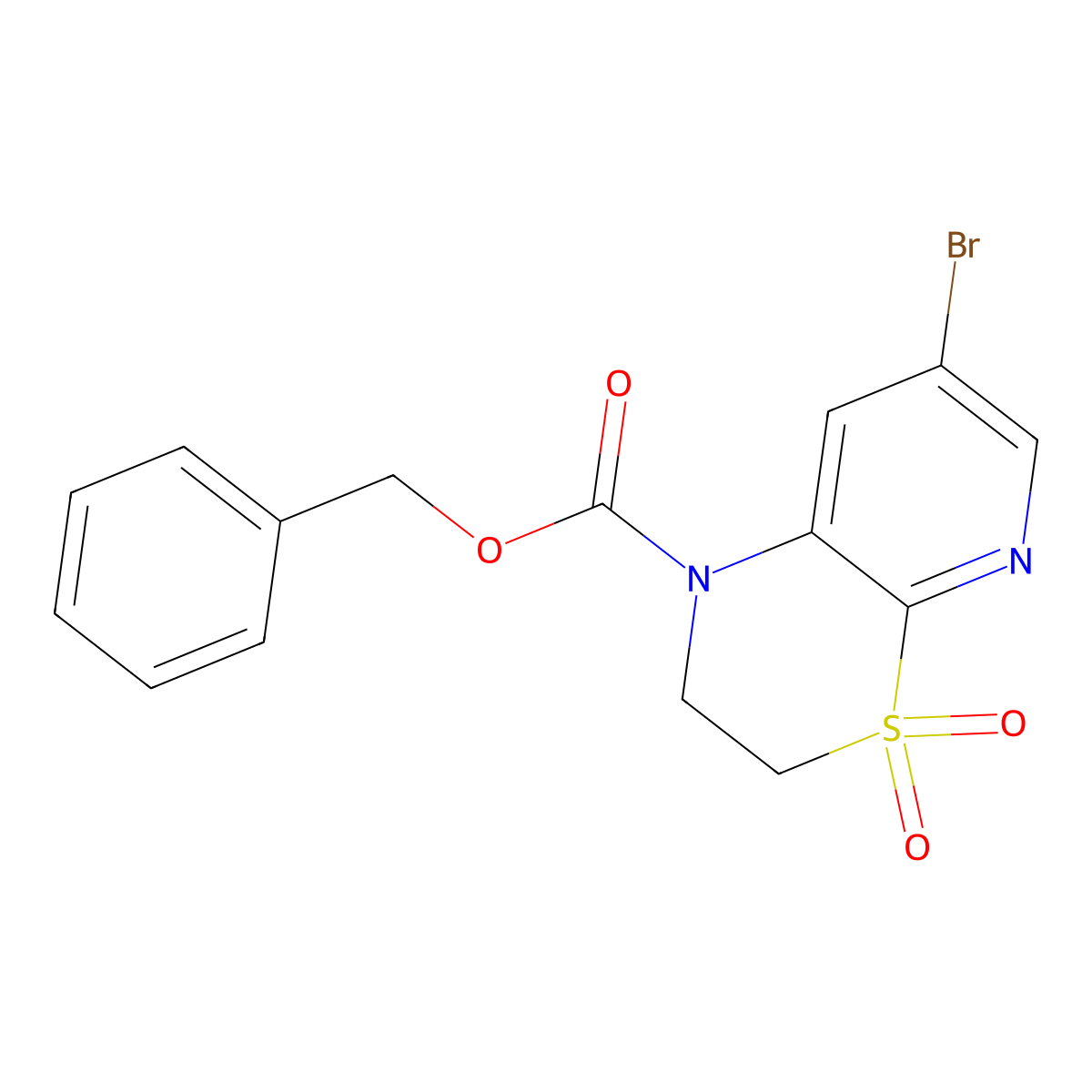 benzyl 7-bromo-4,4-dioxo-1H,2H,3H-4lambda6-pyrido[2,3-b][1,4]thiazine-1-carboxylate molecular structure, CAS 2680888-42-8