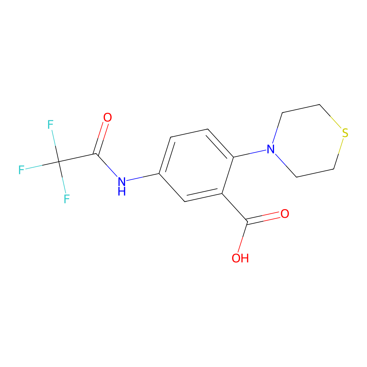 2-(Thiomorpholin-4-yl)-5-(2,2,2-trifluoroacetamido)benzoic acid molecular structure, CAS 2680888-76-8