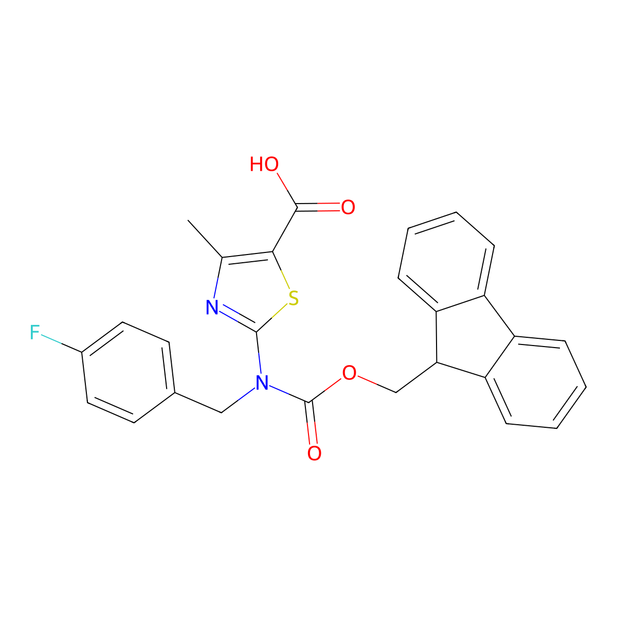 2-({[(9H-fluoren-9-yl)methoxy]carbonyl}[(4-fluorophenyl)methyl]amino)-4-methyl-1,3-thiazole-5-carboxylic acid molecular structure, CAS 2680888-87-1