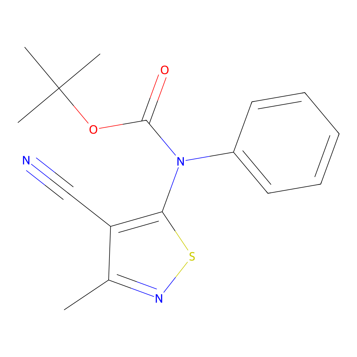 tert-butyl N-(4-cyano-3-methyl-1,2-thiazol-5-yl)-N-phenylcarbamate molecular structure, CAS 2680888-89-3