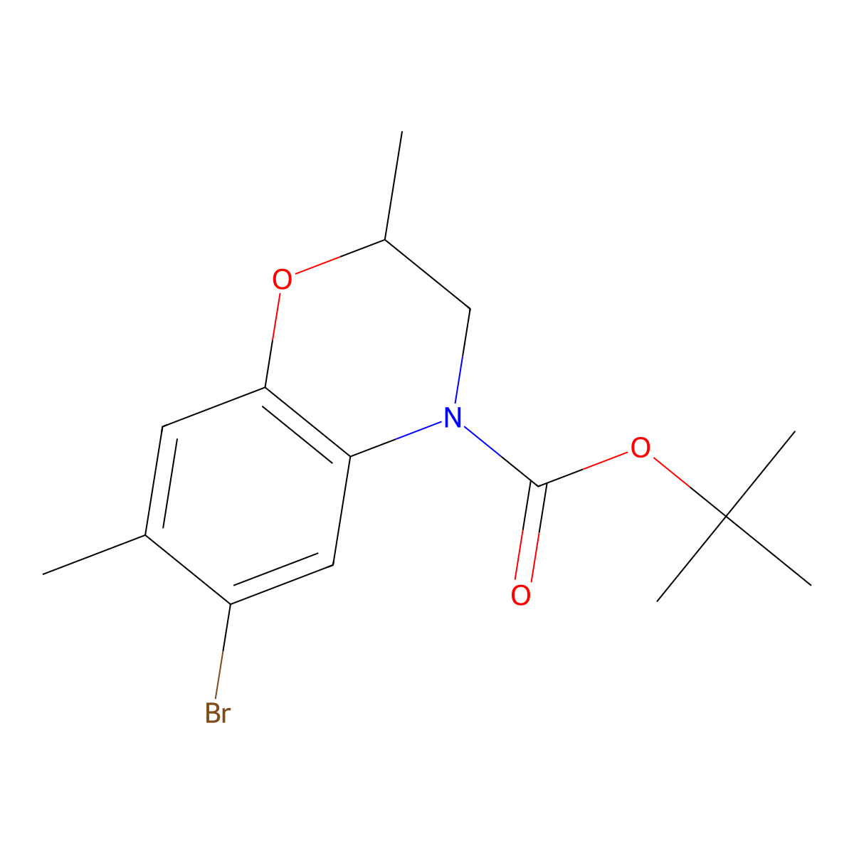 tert-butyl 6-bromo-2,7-dimethyl-3,4-dihydro-2H-1,4-benzoxazine-4-carboxylate molecular structure, CAS 2680888-91-7