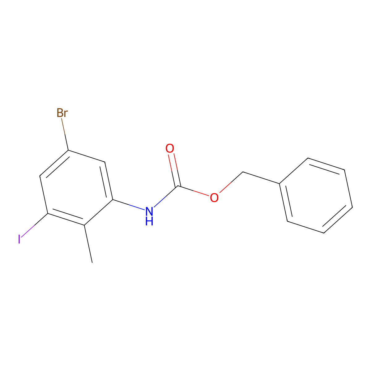benzyl N-(5-bromo-3-iodo-2-methylphenyl)carbamate molecular structure, CAS 2680888-98-4