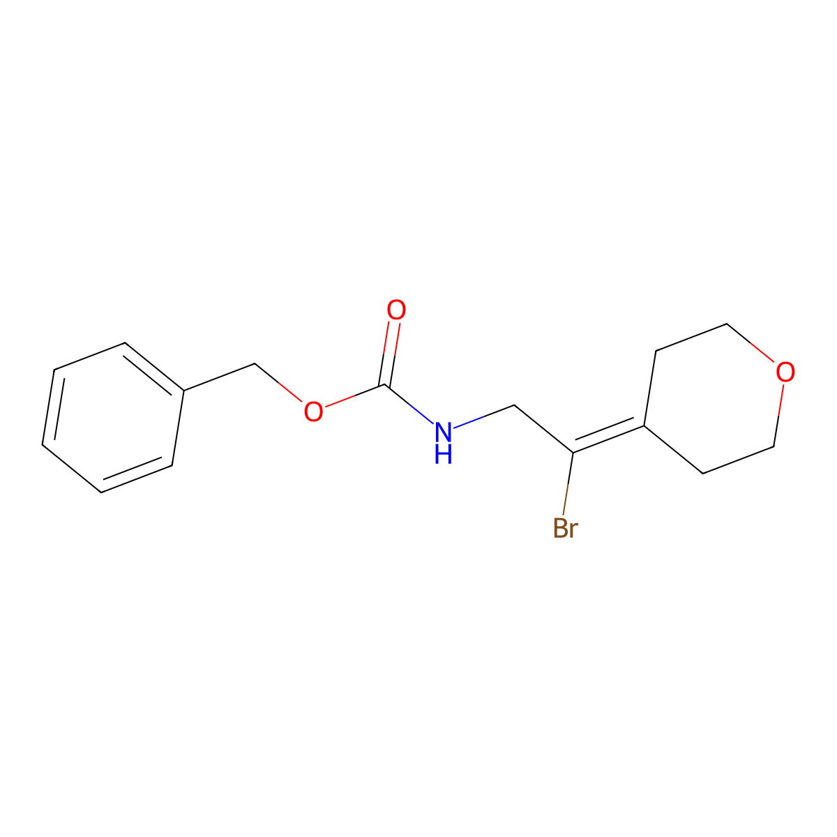 benzyl N-[2-bromo-2-(oxan-4-ylidene)ethyl]carbamate molecular structure, CAS 2680889-02-3