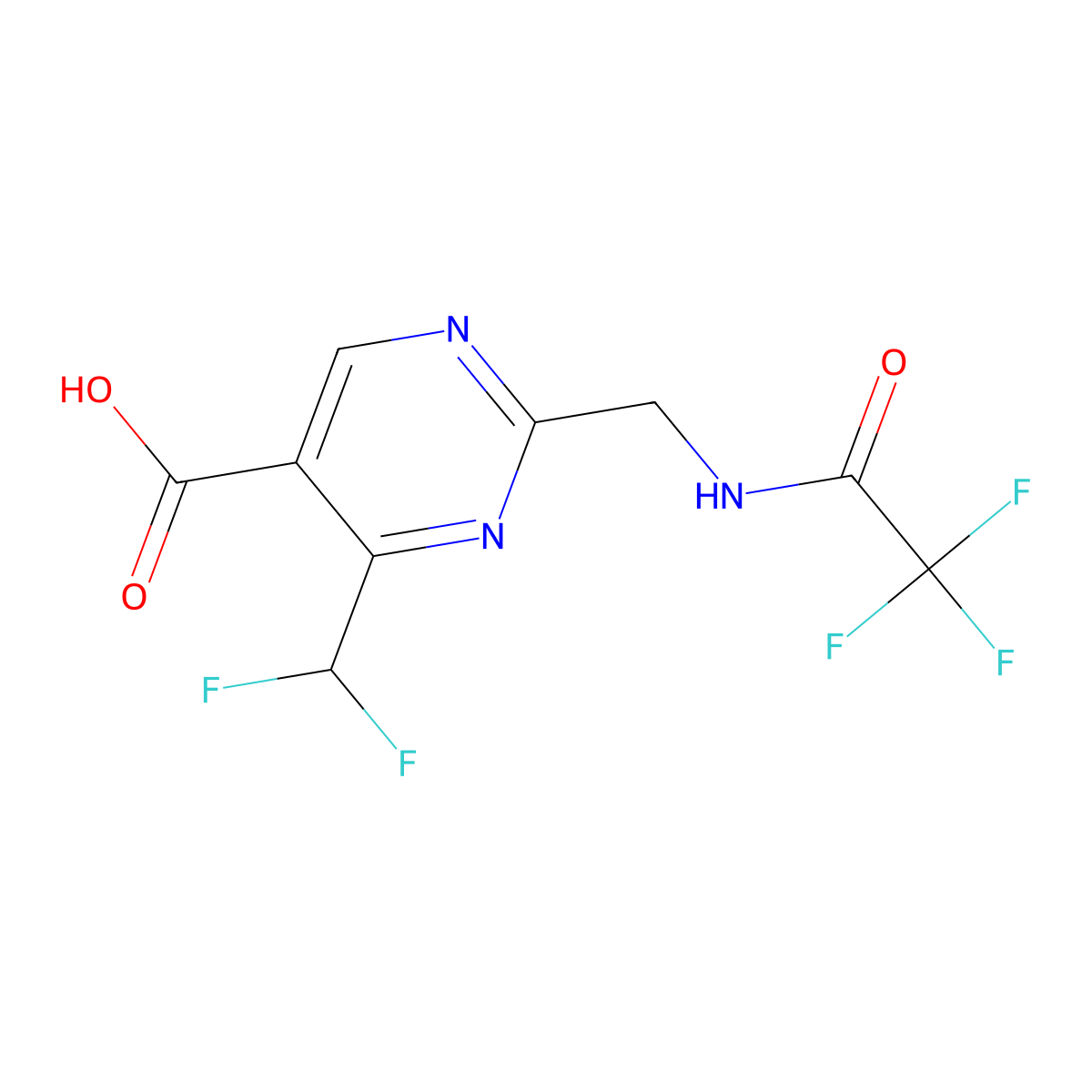 4-(Difluoromethyl)-2-[(2,2,2-trifluoroacetamido)methyl]pyrimidine-5-carboxylic acid molecular structure, CAS 2680889-12-5
