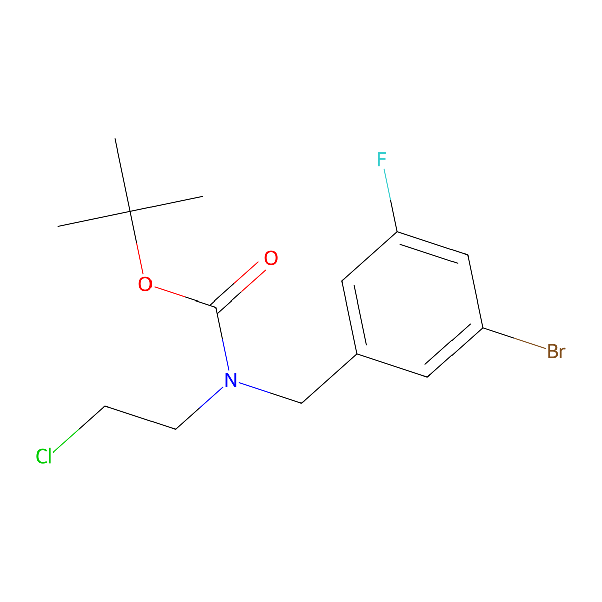 tert-butyl N-[(3-bromo-5-fluorophenyl)methyl]-N-(2-chloroethyl)carbamate molecular structure, CAS 2680889-32-9