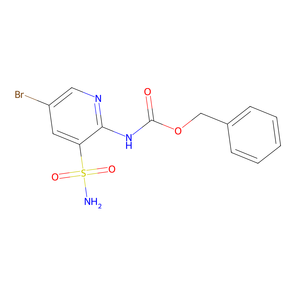 benzyl N-(5-bromo-3-sulfamoylpyridin-2-yl)carbamate molecular structure, CAS 2680889-35-2