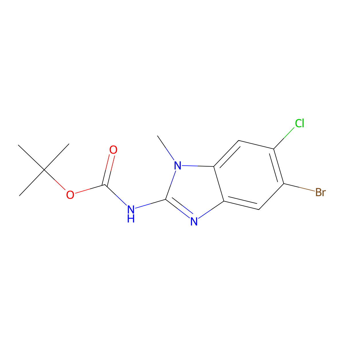 tert-butyl N-(5-bromo-6-chloro-1-methyl-1H-1,3-benzodiazol-2-yl)carbamate molecular structure, CAS 2680889-37-4