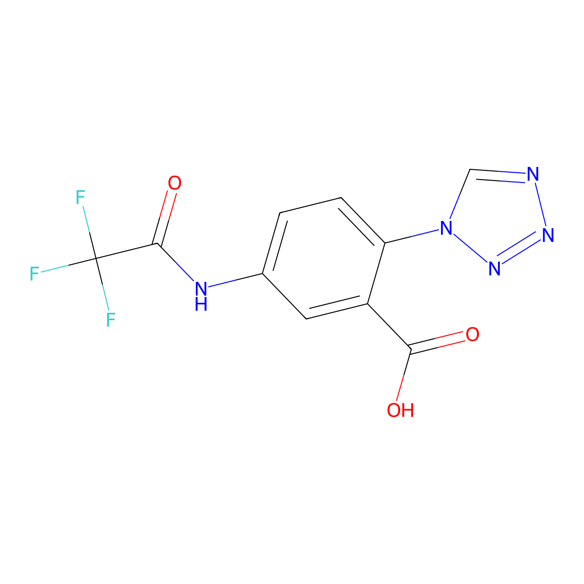 2-(1H-1,2,3,4-tetrazol-1-yl)-5-(2,2,2-trifluoroacetamido)benzoic acid molecular structure, CAS 2680889-43-2