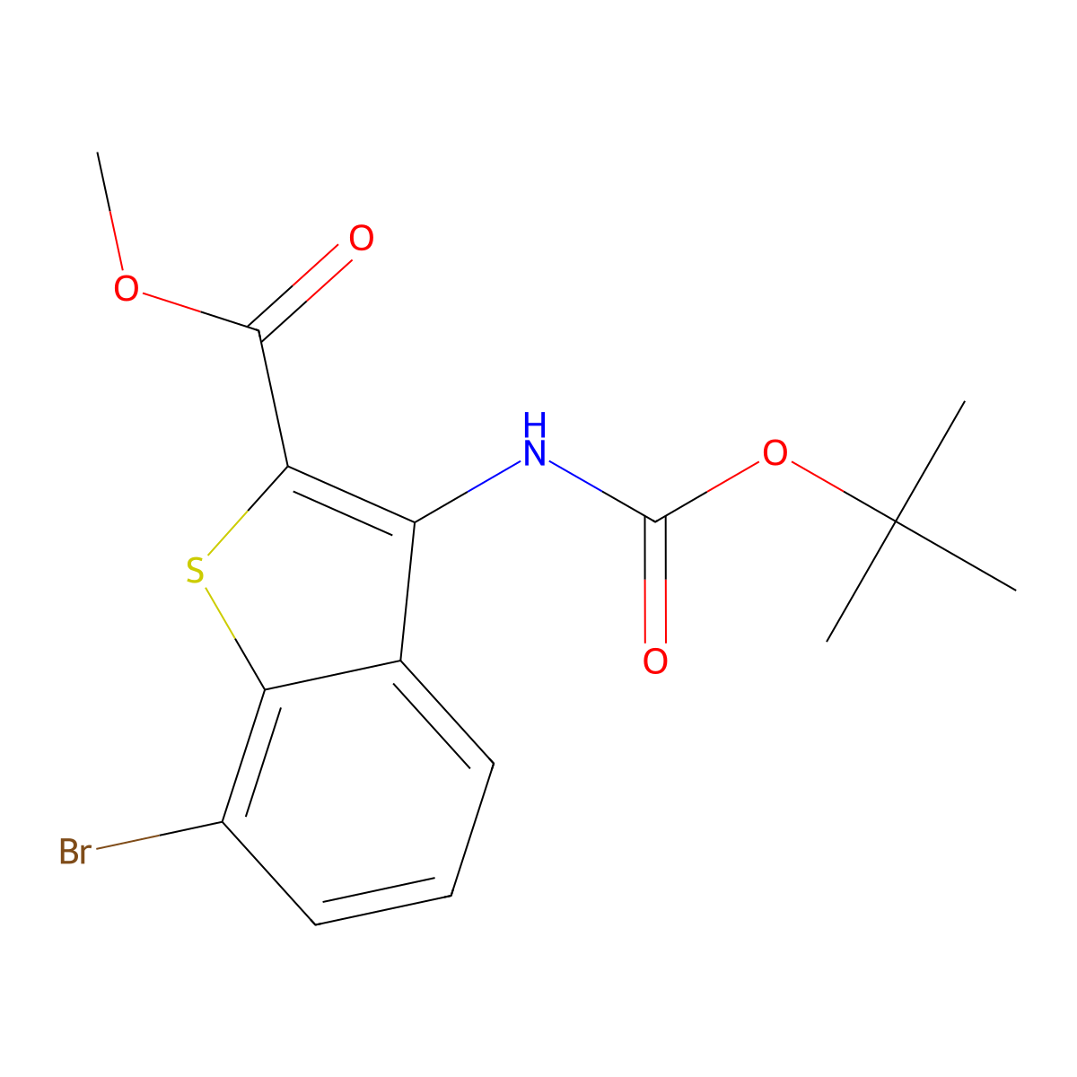 Methyl 7-bromo-3-{[(tert-butoxy)carbonyl]amino}-1-benzothiophene-2-carboxylate molecular structure, CAS 2680889-44-3