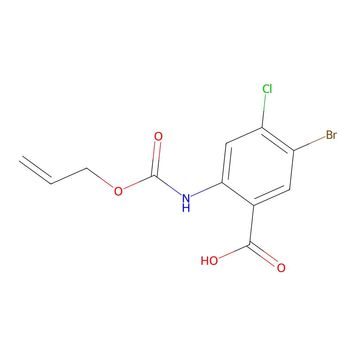 5-Bromo-4-chloro-2-{[(prop-2-en-1-yloxy)carbonyl]amino}benzoic acid molecular structure, CAS 2680889-63-6