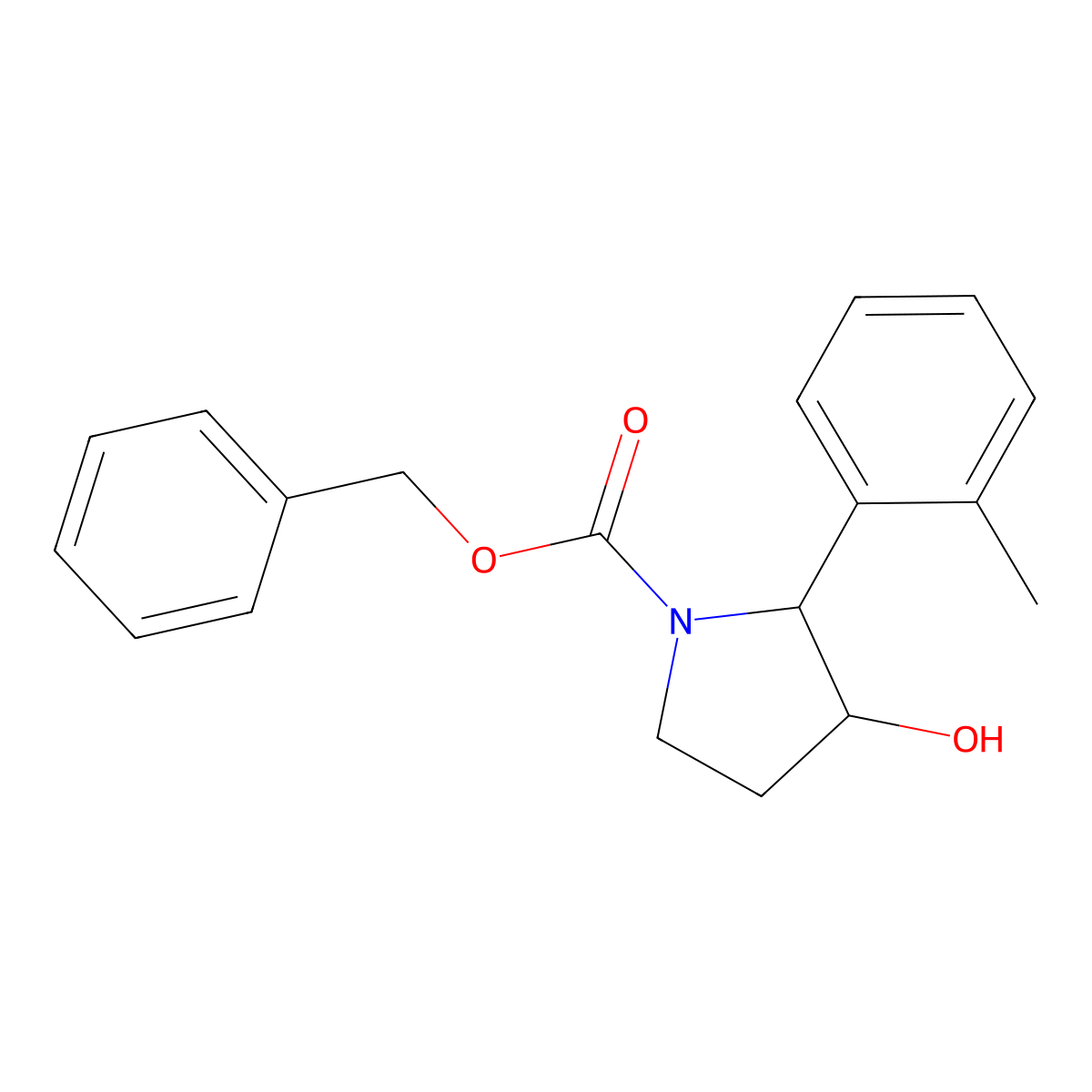 Benzyl 3-hydroxy-2-(2-methylphenyl)pyrrolidine-1-carboxylate molecular structure, CAS 2680889-64-7
