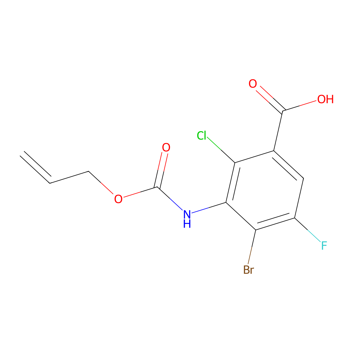 4-Bromo-2-chloro-5-fluoro-3-{[(prop-2-en-1-yloxy)carbonyl]amino}benzoic acid molecular structure, CAS 2680889-65-8