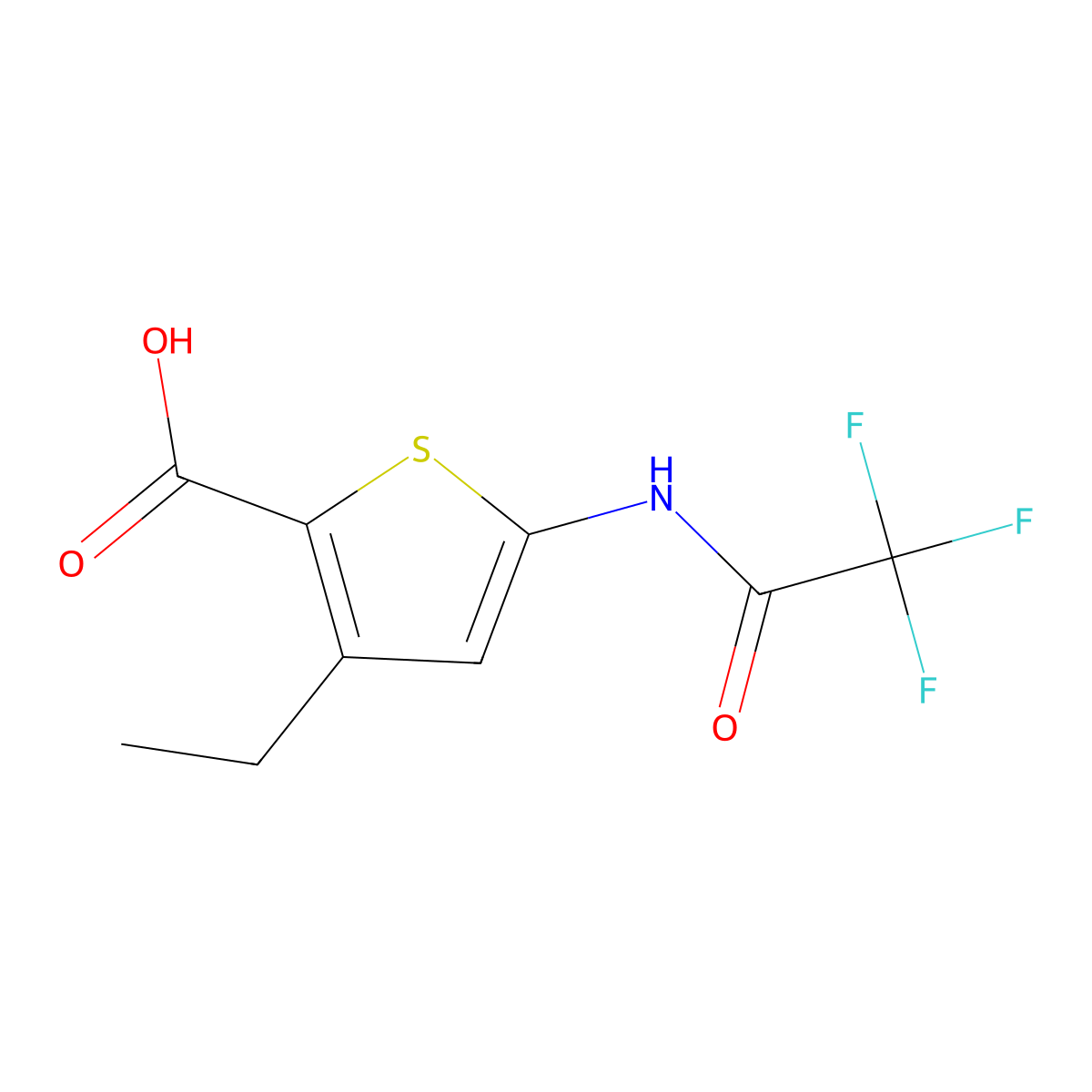 3-Ethyl-5-(2,2,2-trifluoroacetamido)thiophene-2-carboxylic acid molecular structure, CAS 2680889-70-5