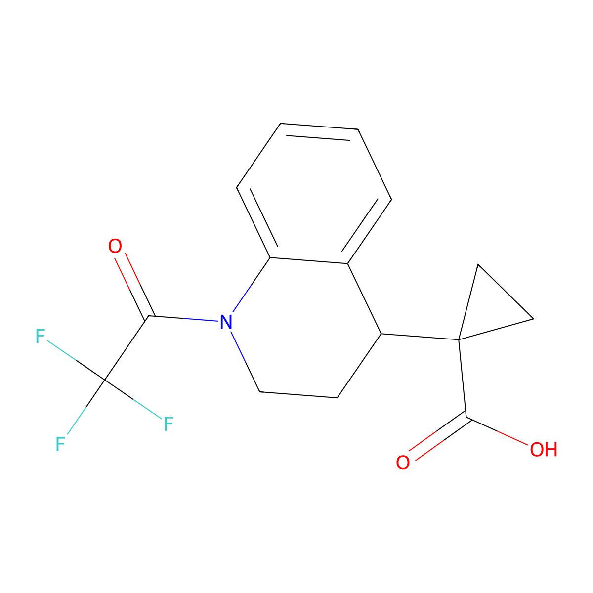 1-[1-(2,2,2-Trifluoroacetyl)-1,2,3,4-tetrahydroquinolin-4-yl]cyclopropane-1-carboxylic acid molecular structure, CAS 2680889-93-2