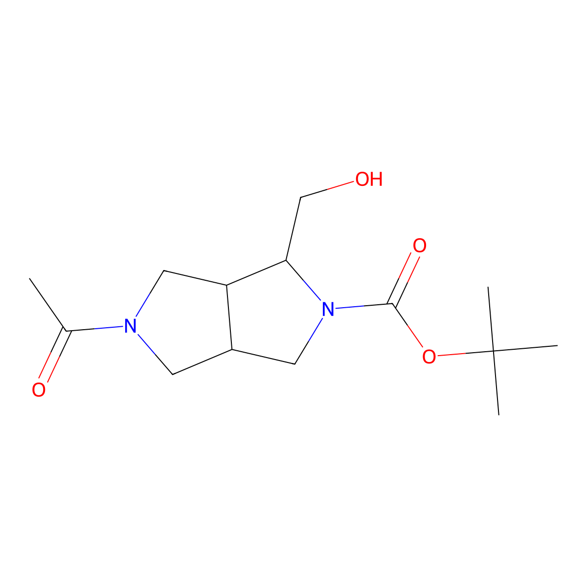 Tert-butyl 5-acetyl-1-(hydroxymethyl)-octahydropyrrolo[3,4-c]pyrrole-2-carboxylate molecular structure, CAS 2680890-03-1