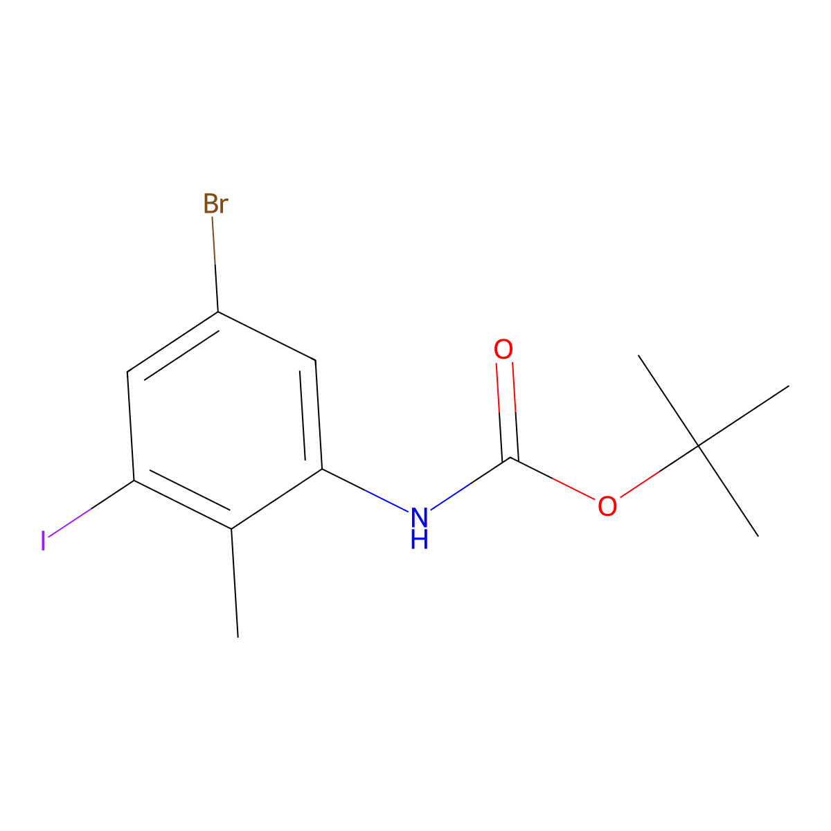 tert-butyl N-(5-bromo-3-iodo-2-methylphenyl)carbamate molecular structure, CAS 2680890-11-1