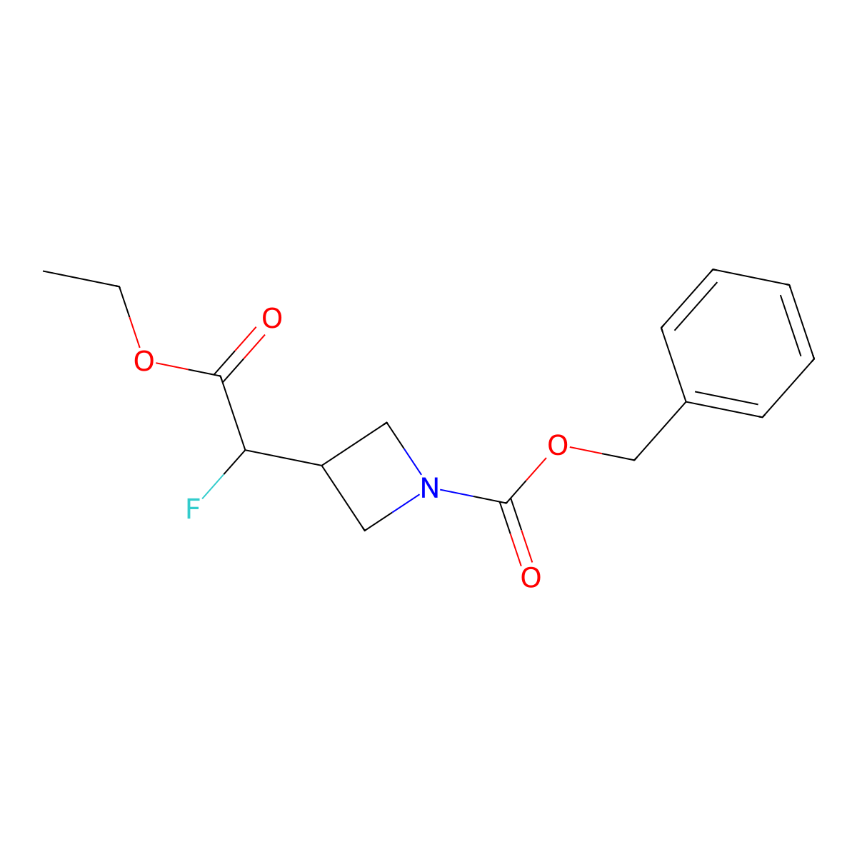 Benzyl 3-(2-ethoxy-1-fluoro-2-oxoethyl)azetidine-1-carboxylate molecular structure, CAS 2680890-31-5