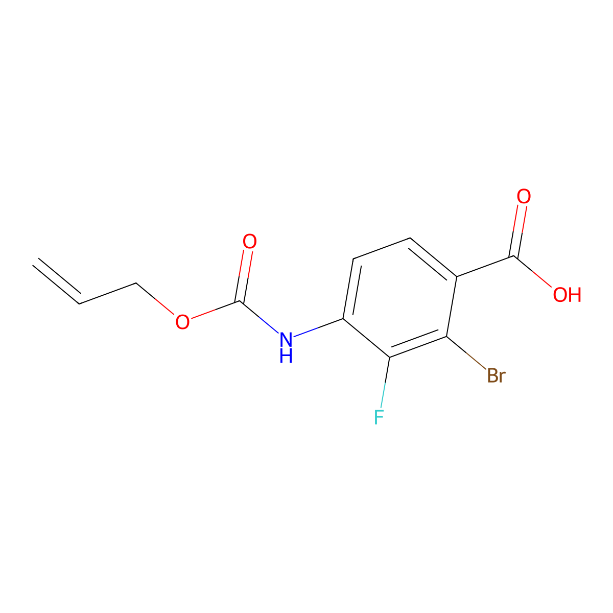 2-Bromo-3-fluoro-4-{[(prop-2-en-1-yloxy)carbonyl]amino}benzoic acid molecular structure, CAS 2680890-36-0