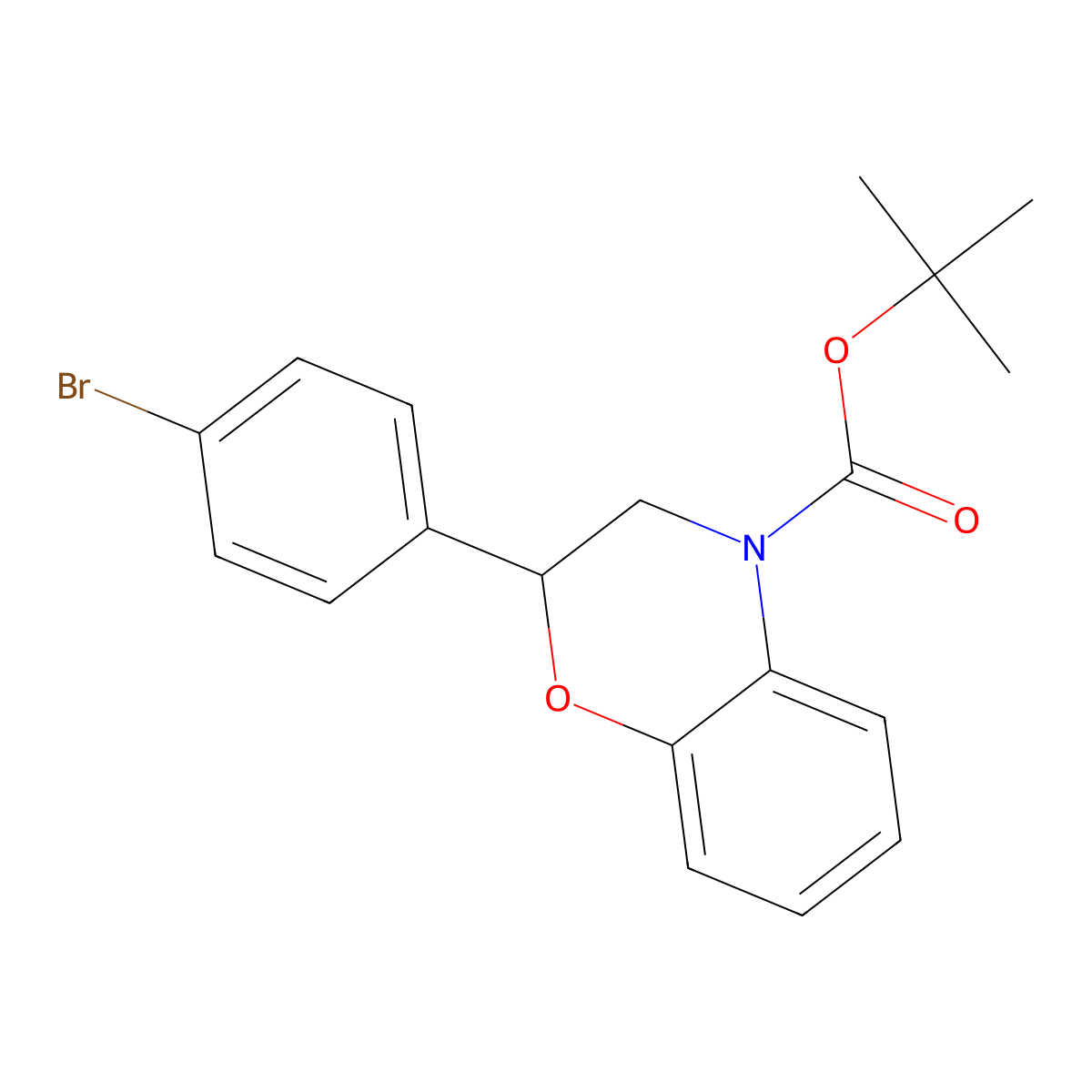 tert-butyl 2-(4-bromophenyl)-3,4-dihydro-2H-1,4-benzoxazine-4-carboxylate molecular structure, CAS 2680890-37-1
