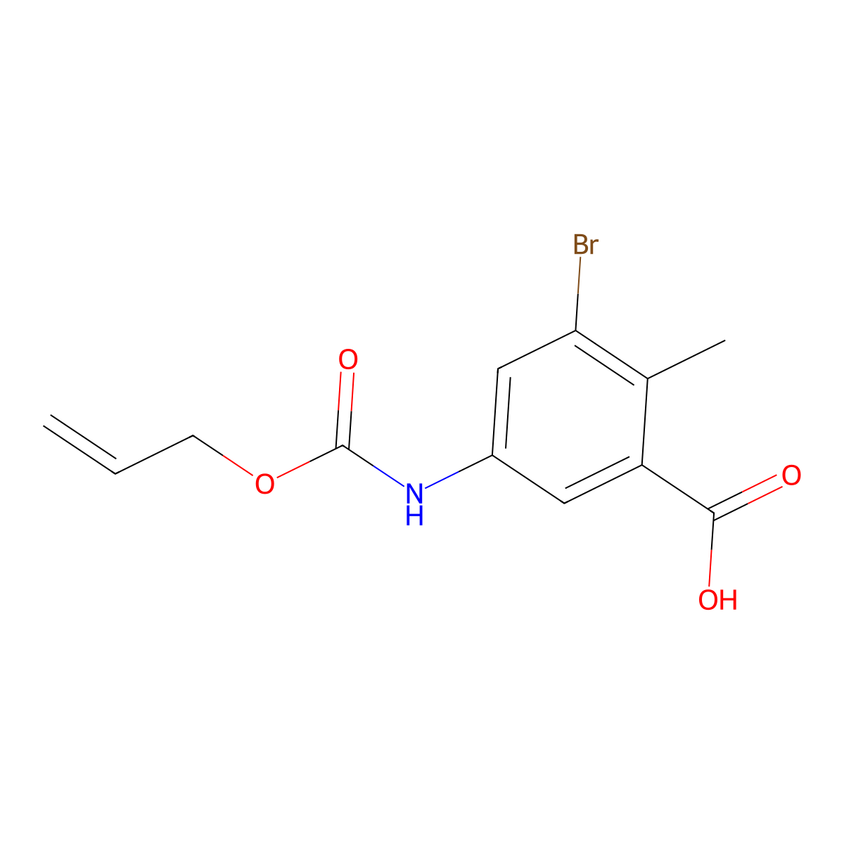 3-Bromo-2-methyl-5-{[(prop-2-en-1-yloxy)carbonyl]amino}benzoic acid molecular structure, CAS 2680890-38-2