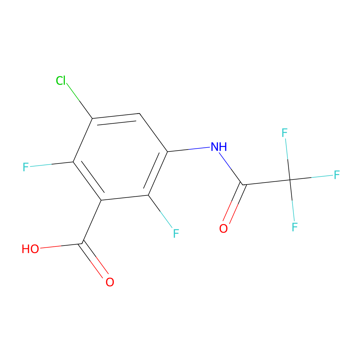 3-Chloro-2,6-difluoro-5-(2,2,2-trifluoroacetamido)benzoic acid molecular structure, CAS 2680890-51-9